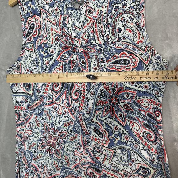T by Talbots Dress Womens Large Blue Paisley Sleeveless Ruched Side Drawstring - Picture 7 of 7